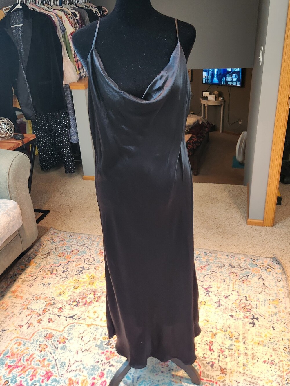 Lola Grace Black Satin Slip Dress with Cowl Neck XL Sexy Y2K Good Condition